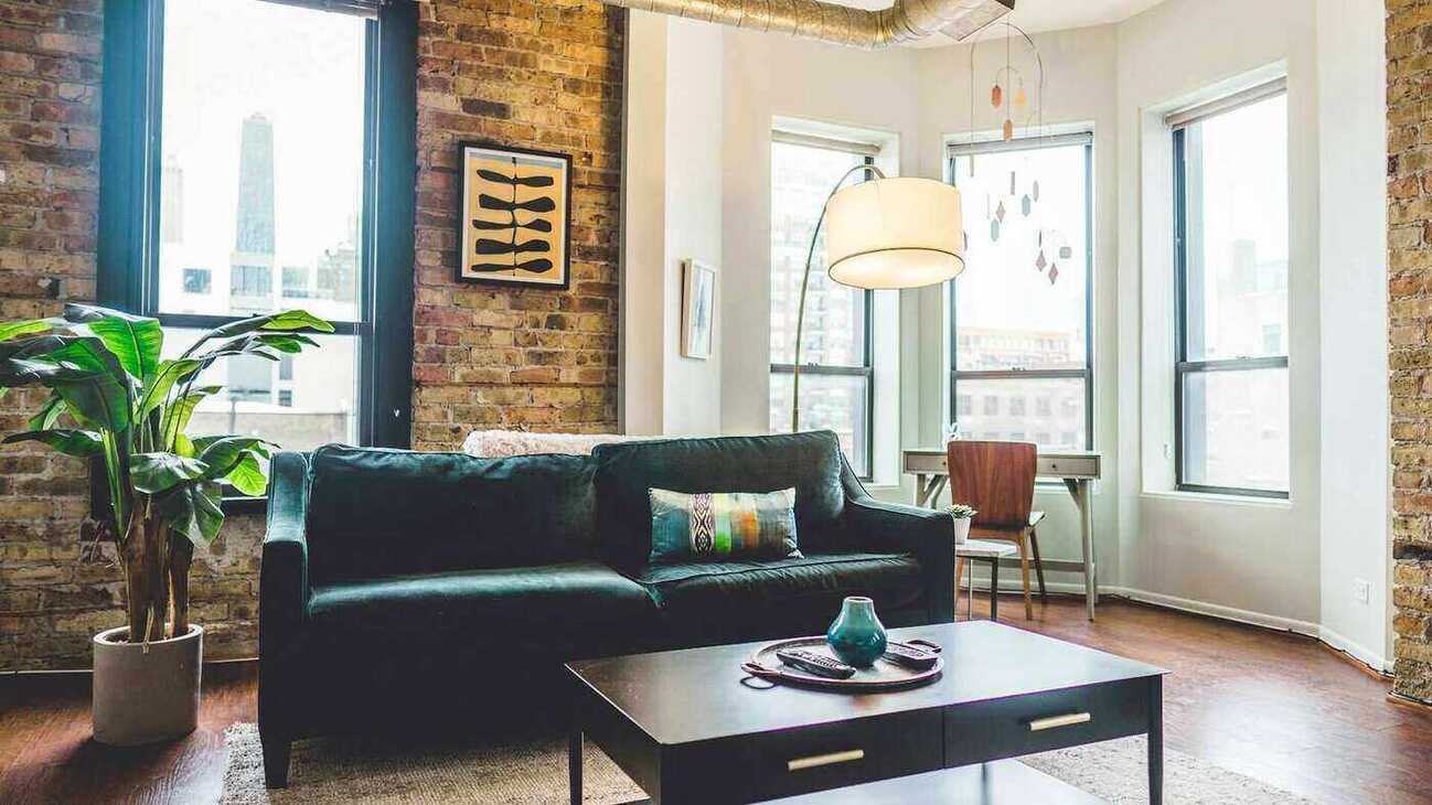 Industrial loft with exposed brick and city views